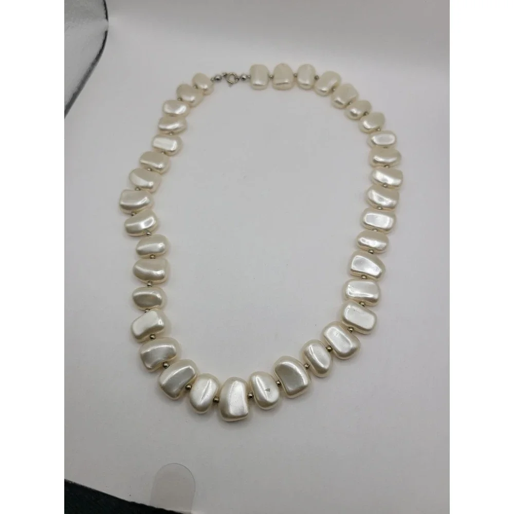Cream Ivory Chunky Beaded Necklace Pearly Irregular Statement Organic Modern